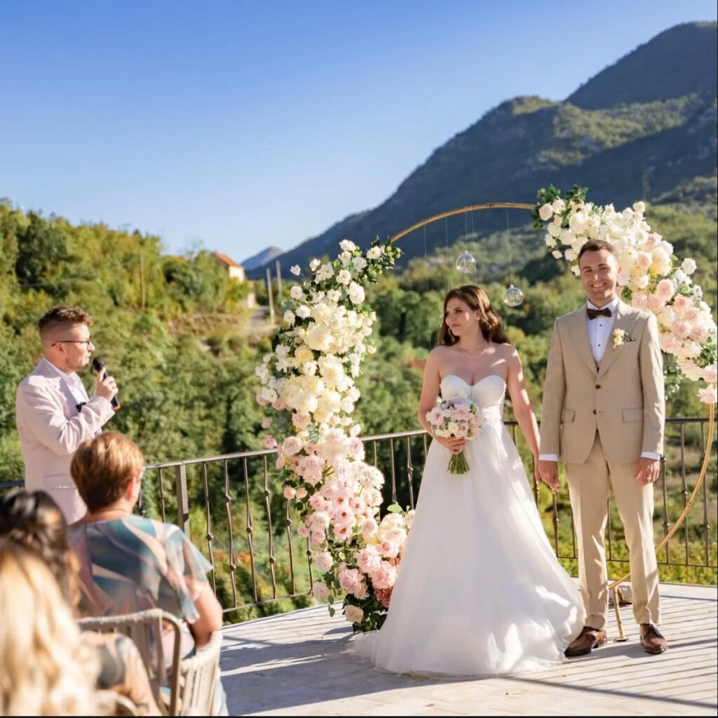 couple on wineyard wedding ceremony