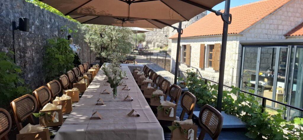 Besac diner setting up for wedding dinner