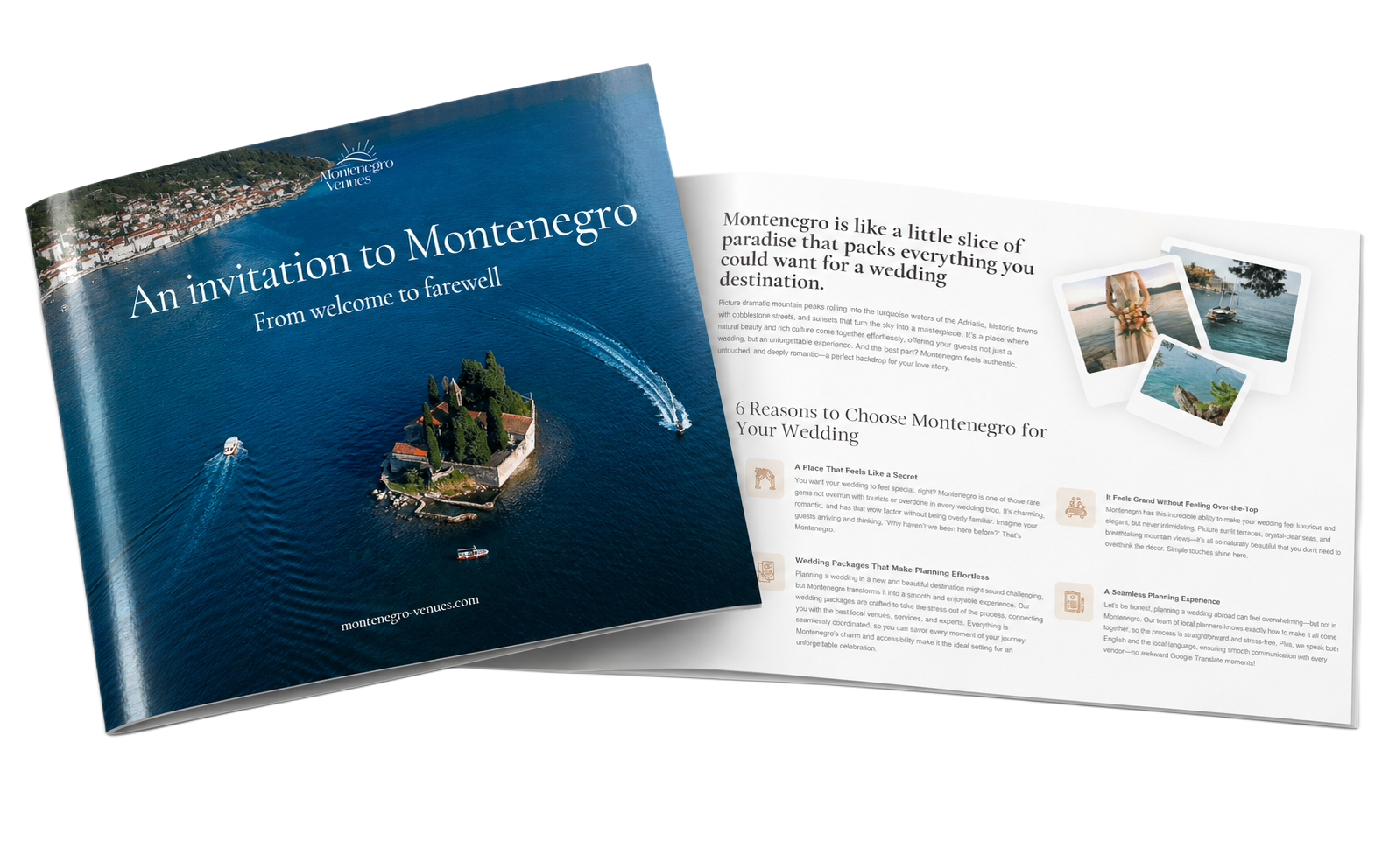 Montenegro Venues wedding brochure mockup