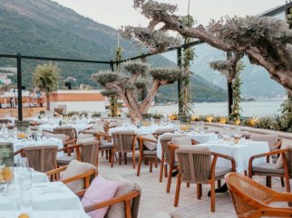 Sea-view terrace at Limoneto Restaurant & Beach in Kamenari on Kotor Bay, Montenegro.