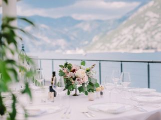 Evening terrace at Verige65 Restaurant & Bar on the waterfront in Kostanjica, Boka Bay, Montenegro.